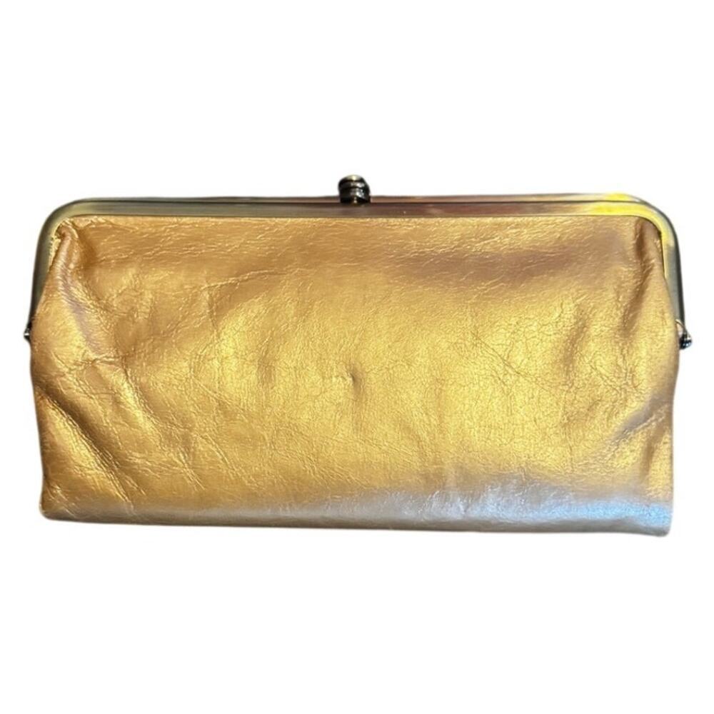 Women’s Hobo Vintage Gold Leather Lauren Clutch Wallet Kiss Lock Organizer